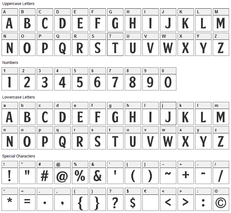 Skradjhuwn Font Character Map