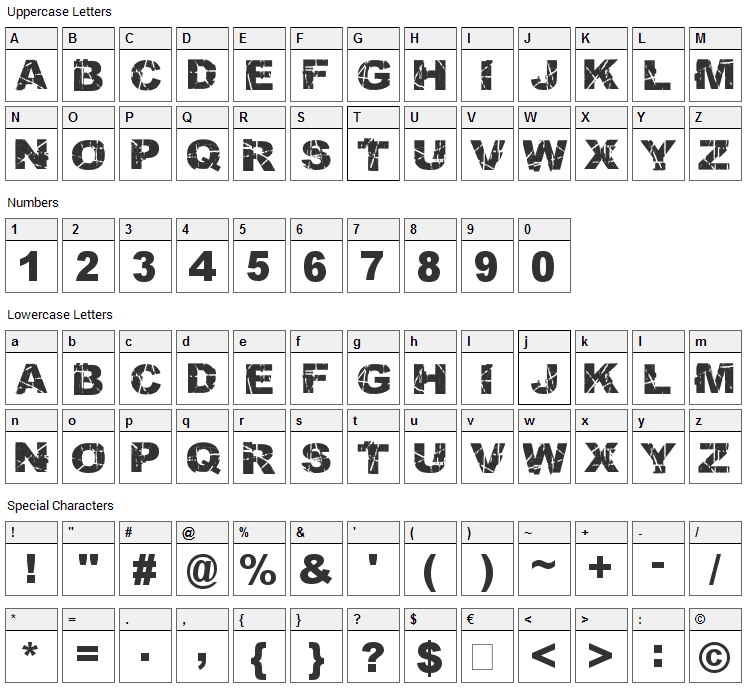 Skratch Punk Font Character Map