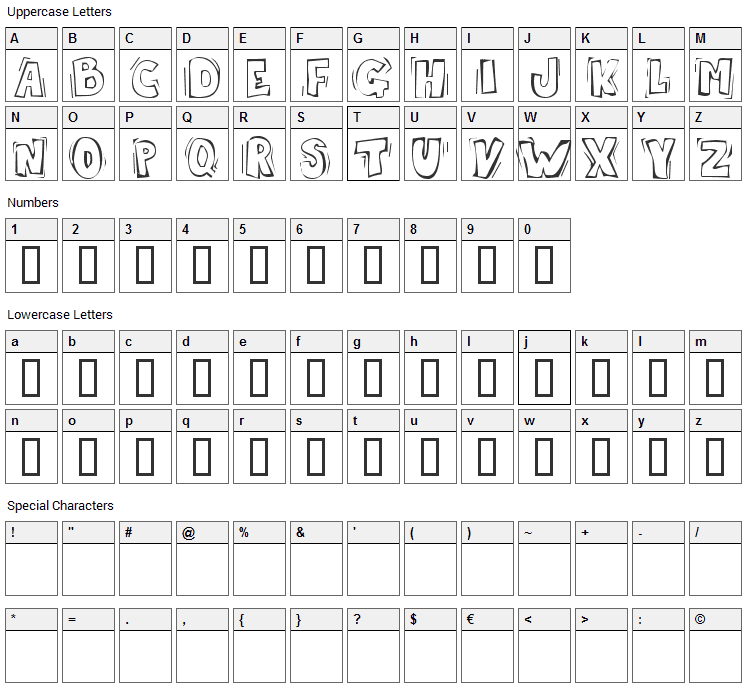 Skrot Font Character Map