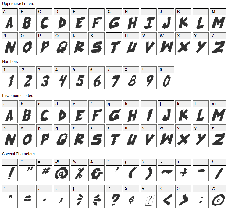 Skrunch Font Character Map