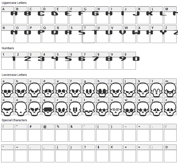 Skull Capz Font Character Map