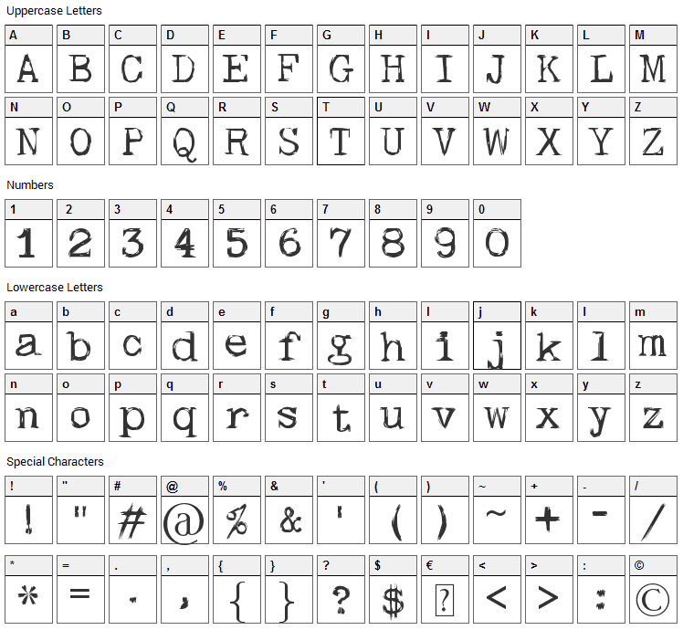 Skull Type Wr00 Font Character Map