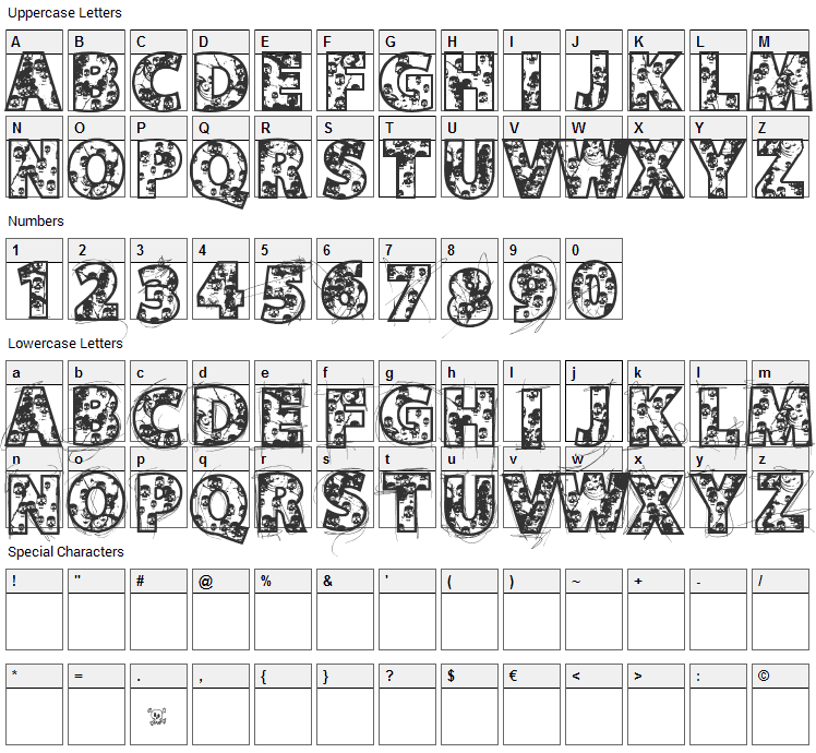 Skulls Font Character Map