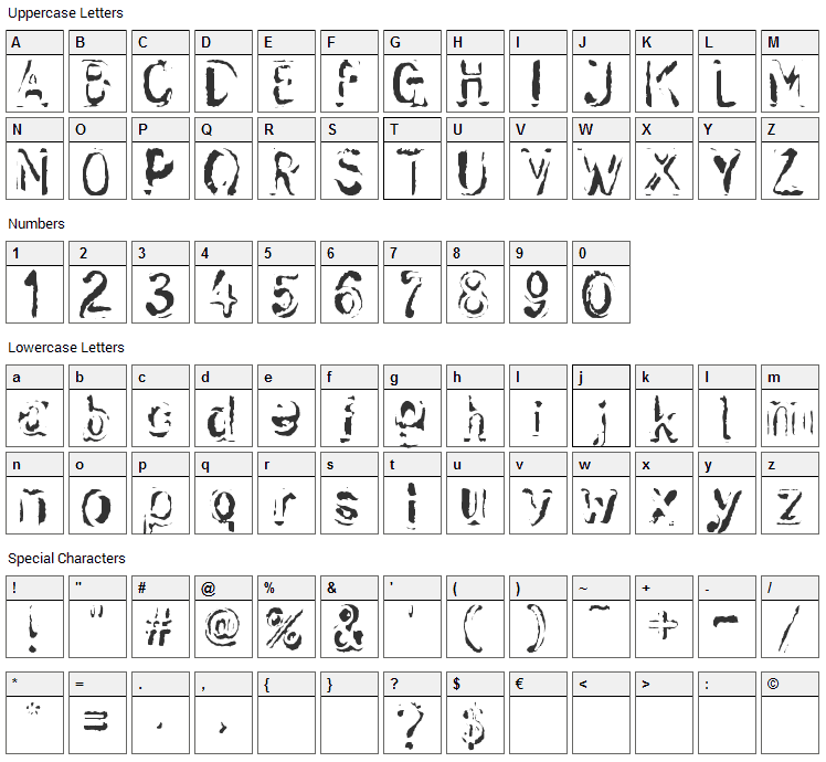Skwieker Font Character Map