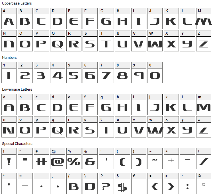 Sky Marshal Font Character Map