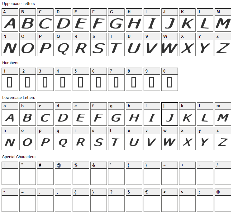 Sky Skunk Font Character Map