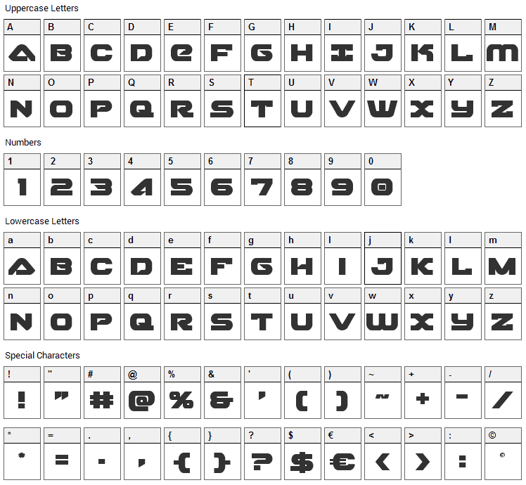 Skyhawk Font Character Map