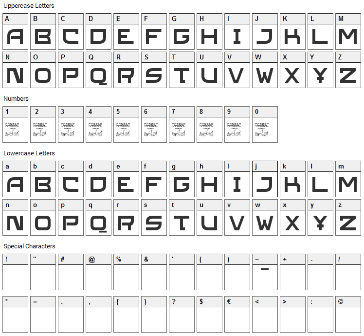 SL Panzerkardinal Font Character Map