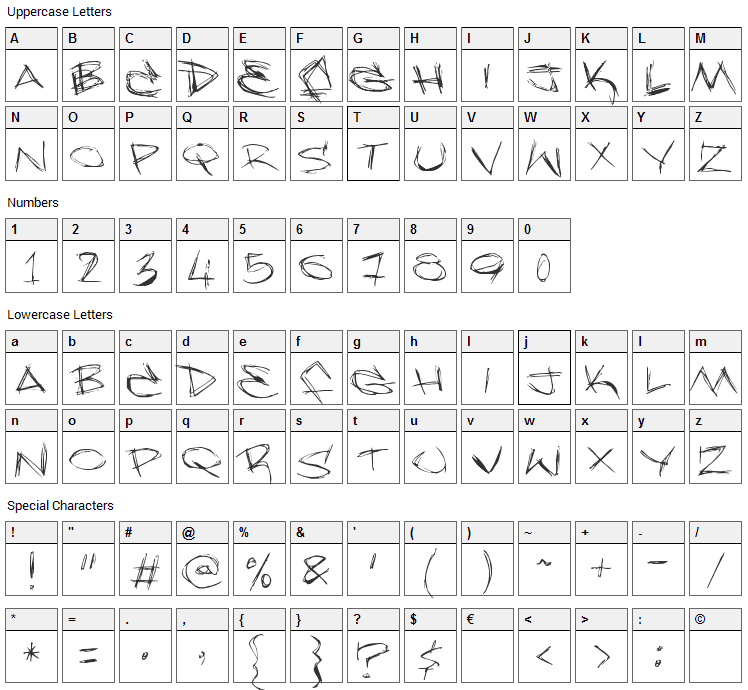 Slammer Tag Font Character Map