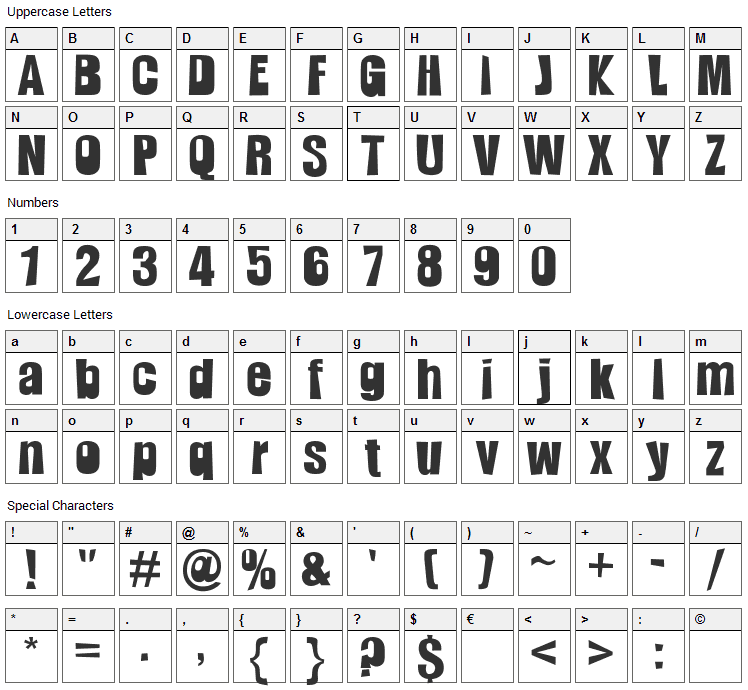 Slamming Font Character Map