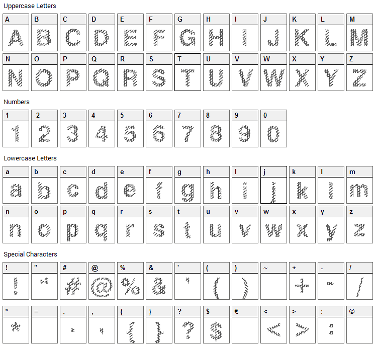 Slang King Font Character Map