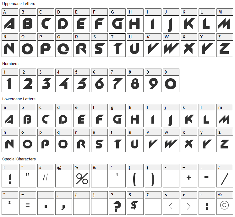 Slant Font Character Map