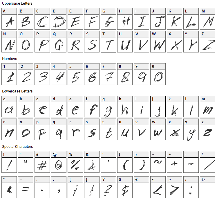 Slantorama Font Character Map