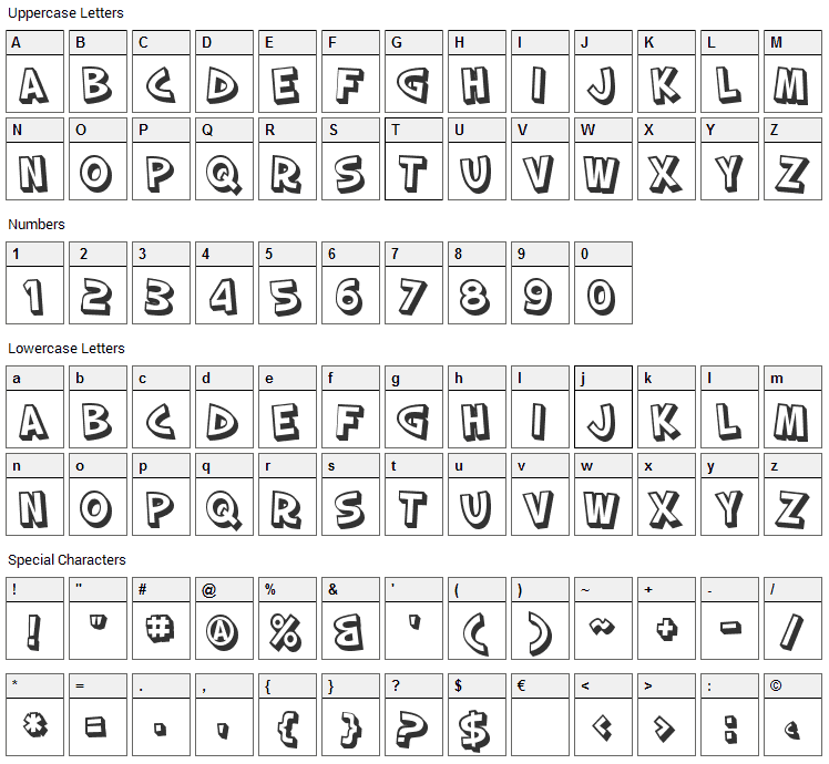 Slapstick Comic Font Character Map