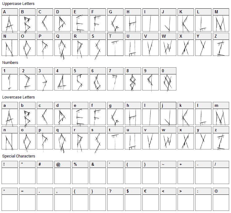 Slasha Font Character Map