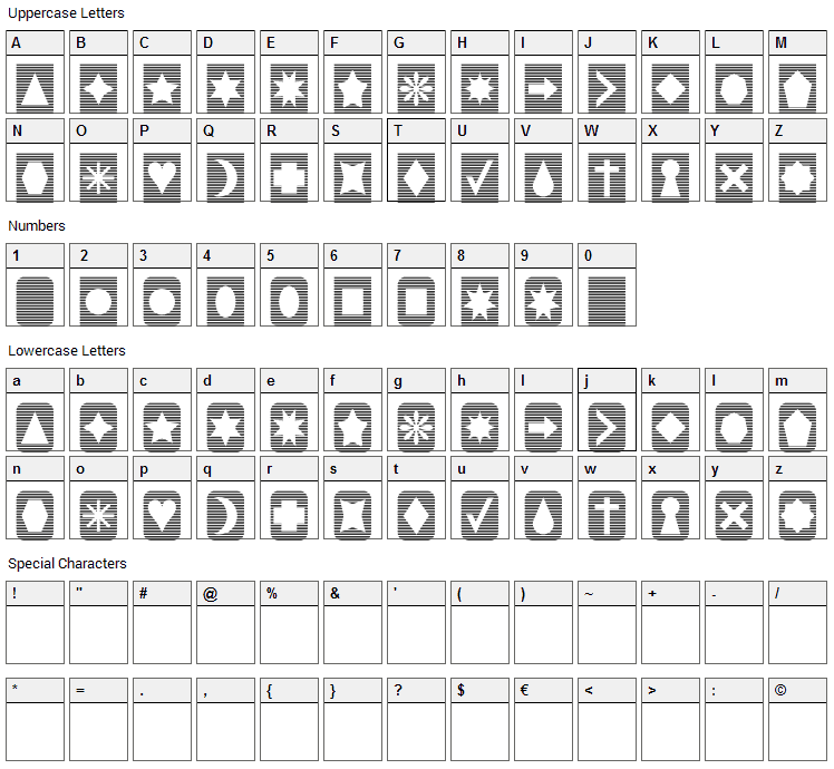 Slats n Things Font Character Map