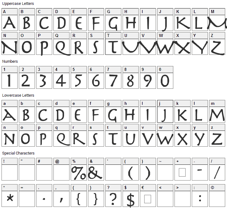 Slayer Font Character Map