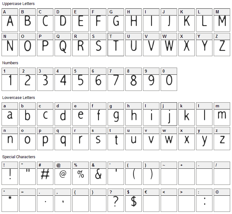 Sleep Talk Font Character Map