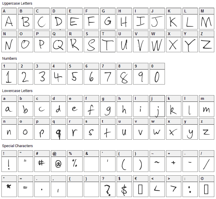 Slevdog 2 Font Character Map