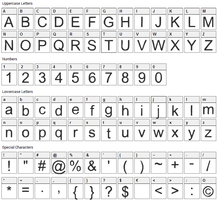 Slice Font Character Map