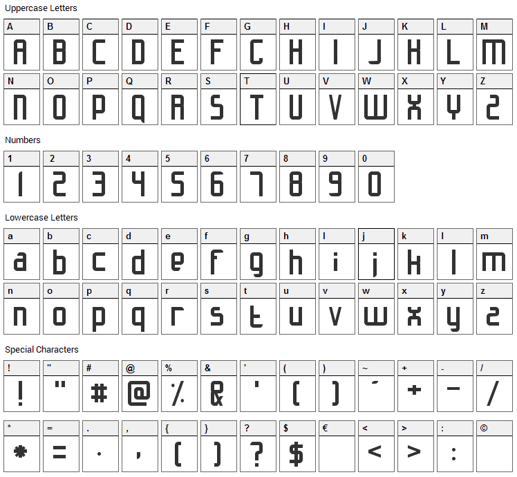 Slidfis Font Character Map