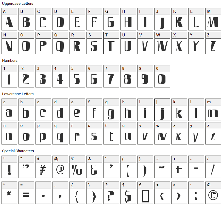SlimFast AH Font Character Map