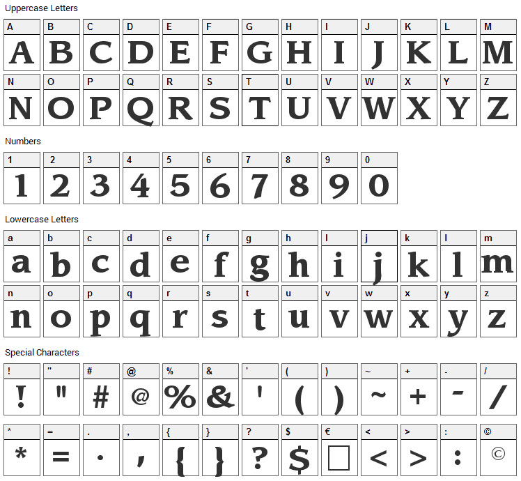 Sling Font Character Map
