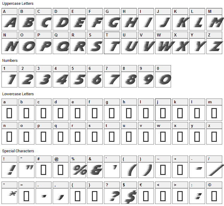 SlipStream Font Character Map