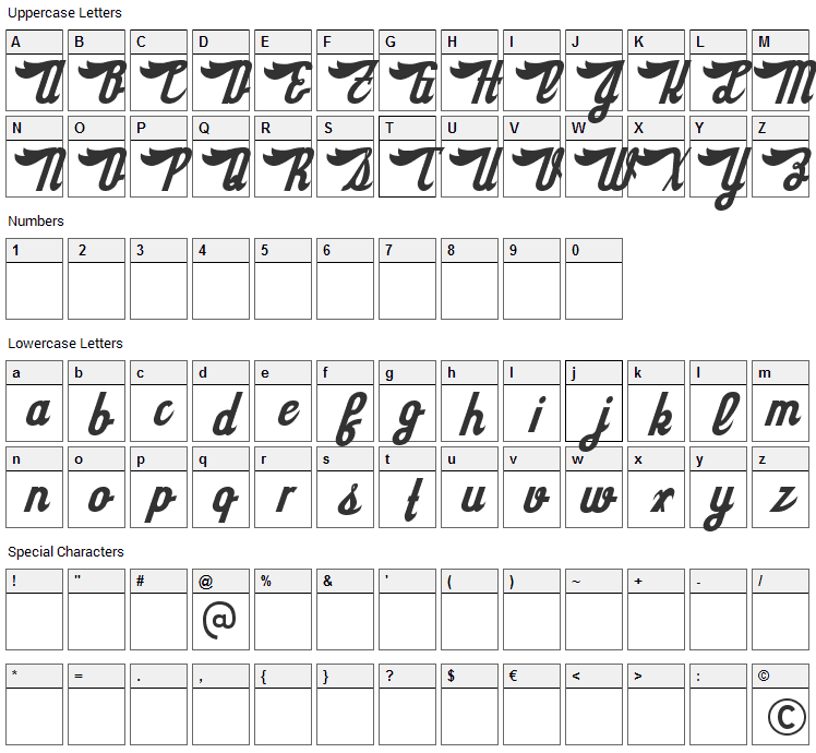 Sloe Gin Rickey Font Character Map