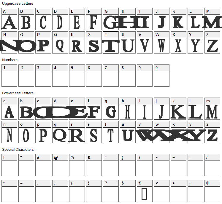 Sloopy Font Character Map