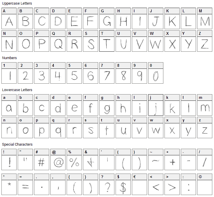 Slopness Font Character Map