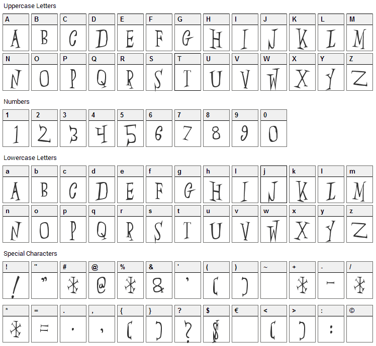 Slumber Party Font Character Map