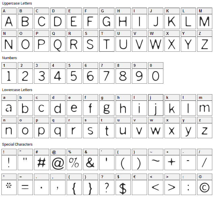 Slurry Font Character Map