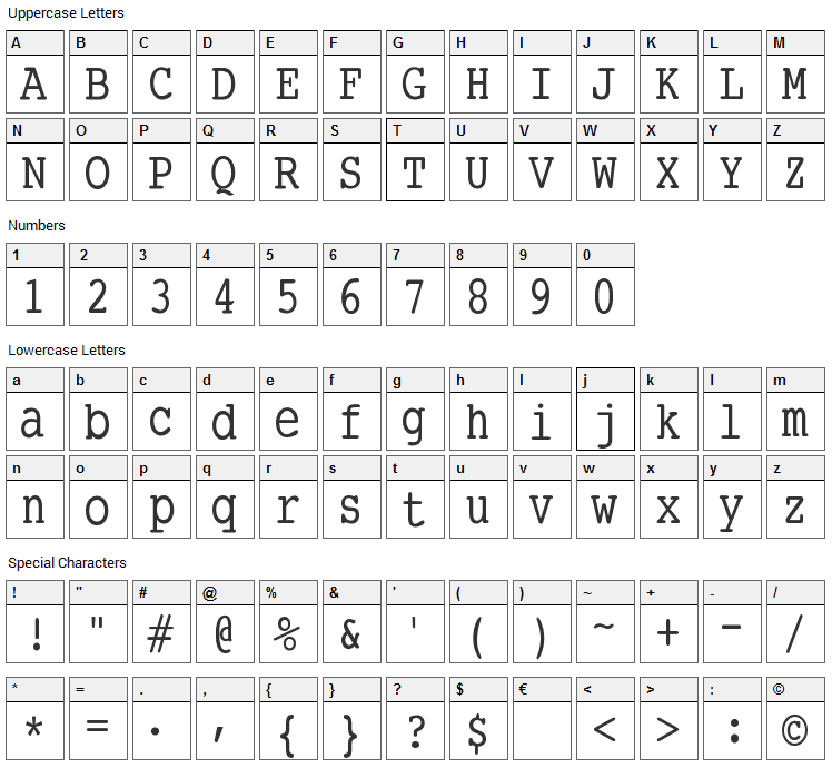 SmallType Writing Font Character Map