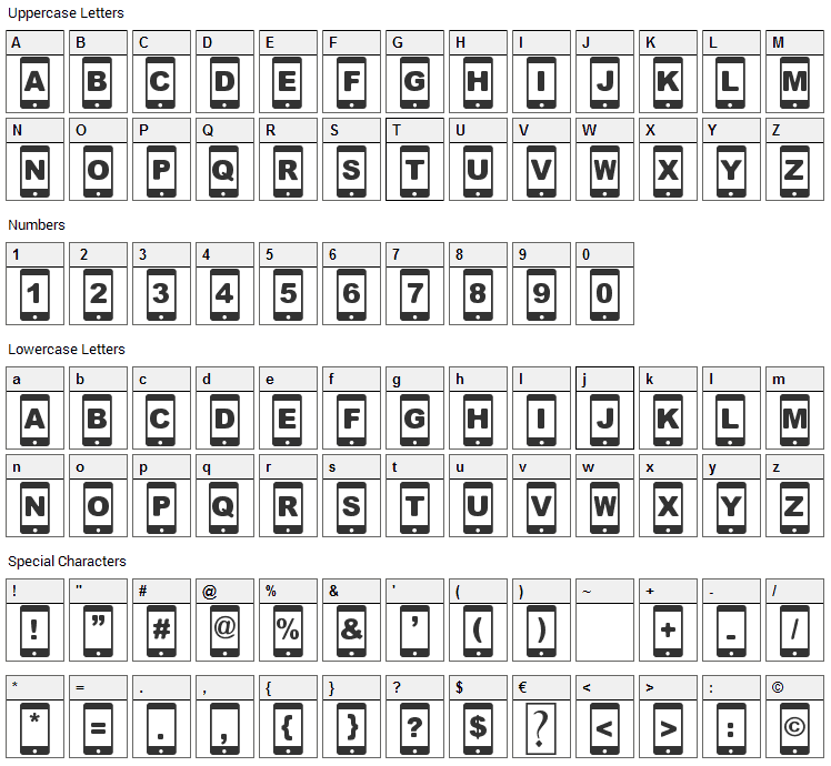 Smartphone Font Character Map