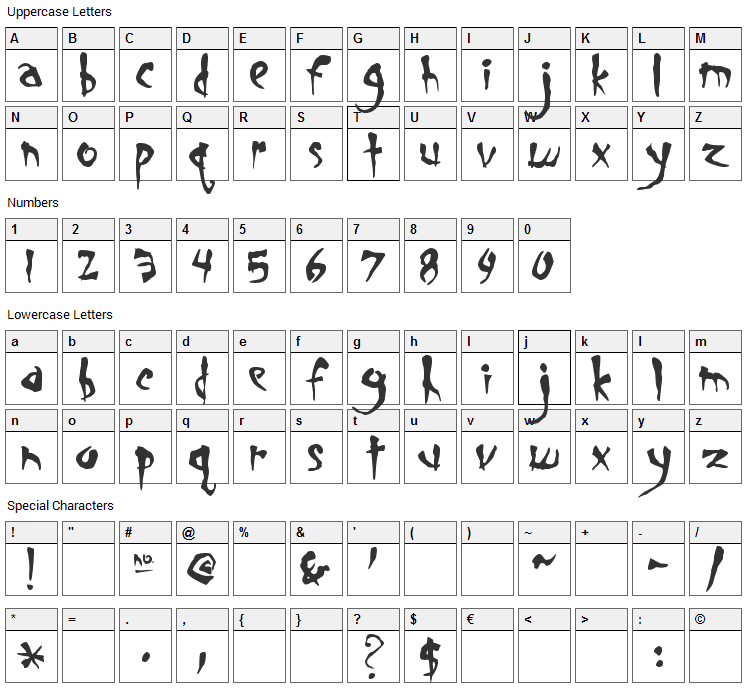 Smegalomania Font Character Map