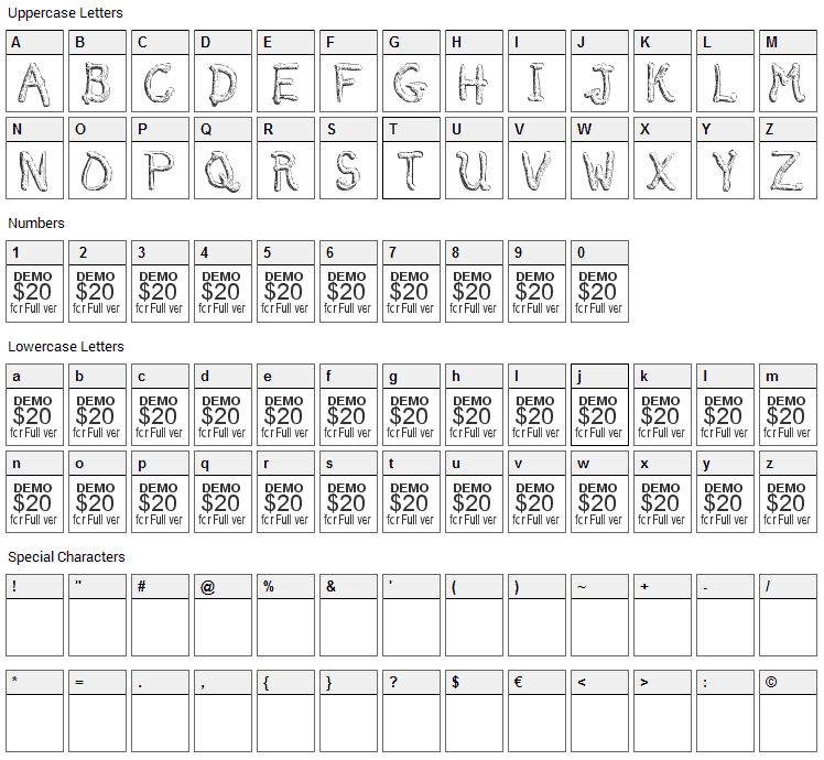 Smelted Font Character Map