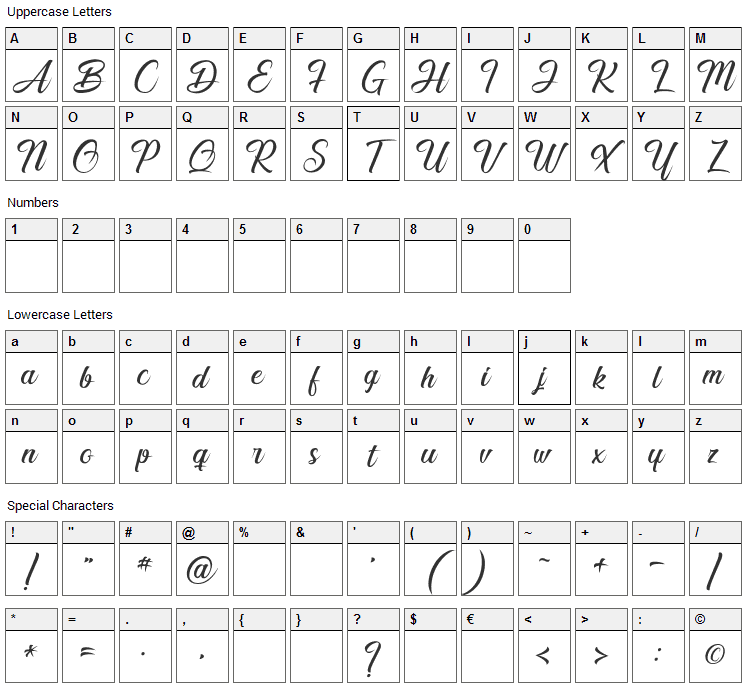 Smile of the Ocean Font Character Map