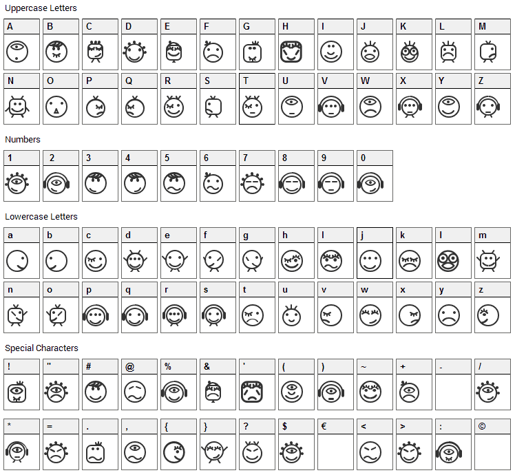 Smilly Font Character Map