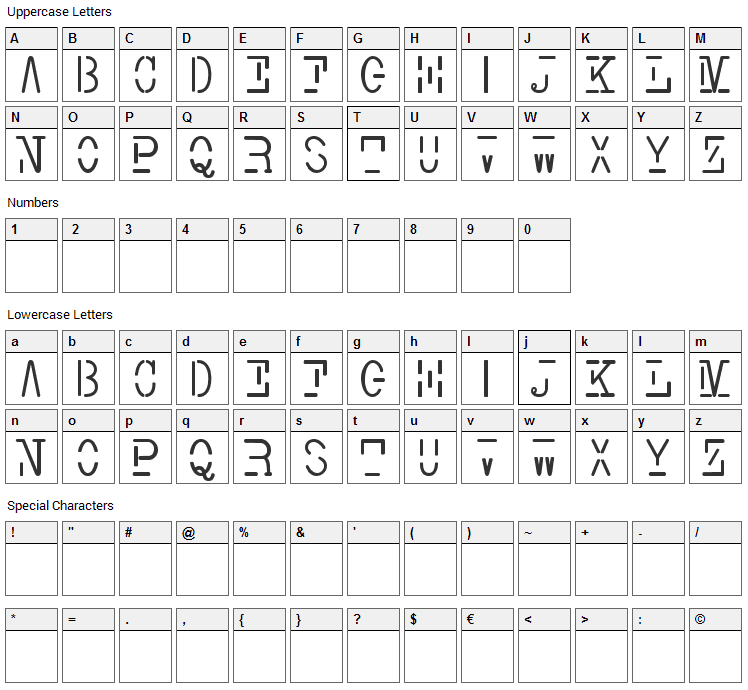 Smith Typewriter Font Character Map