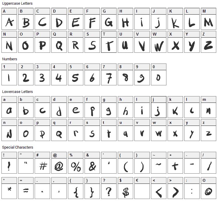 SML Fat Marker Font Character Map