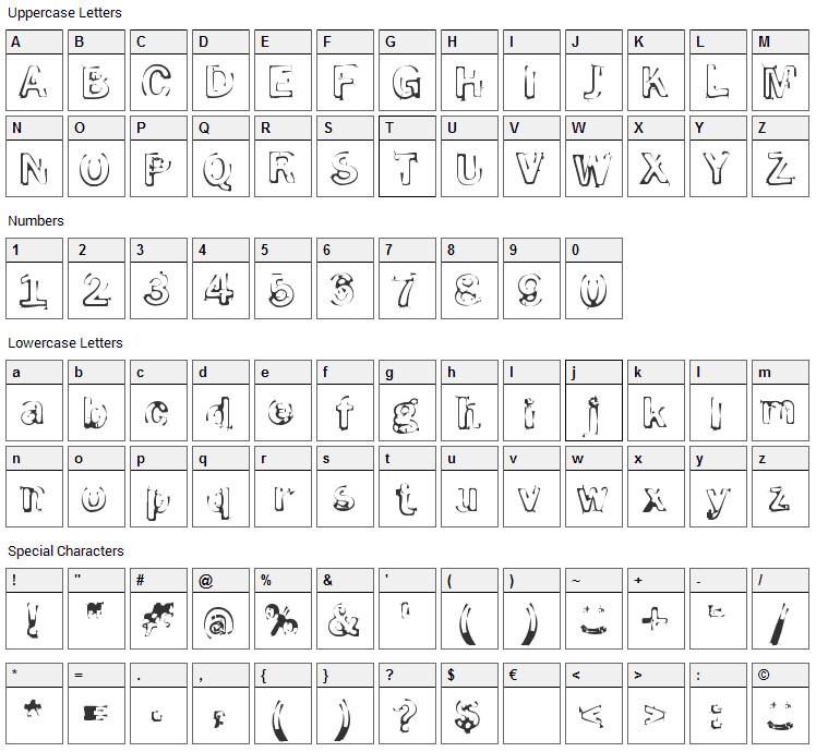 Smoke Disturbed Font Character Map