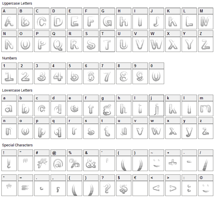 Smoke Rasterized Font Character Map