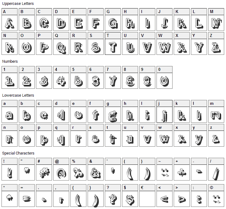 Smoke Shadow Font Character Map