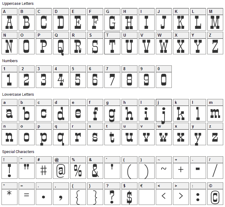 Smokum Font Character Map