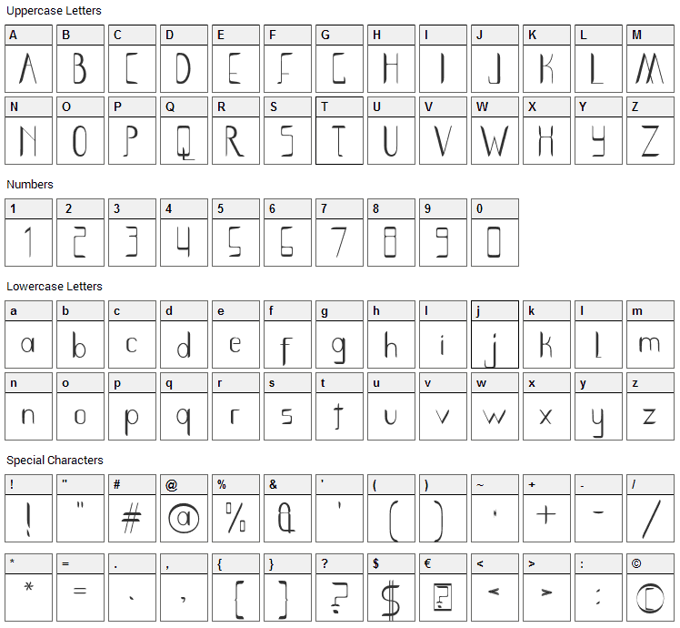 Smoth Bight Font Character Map