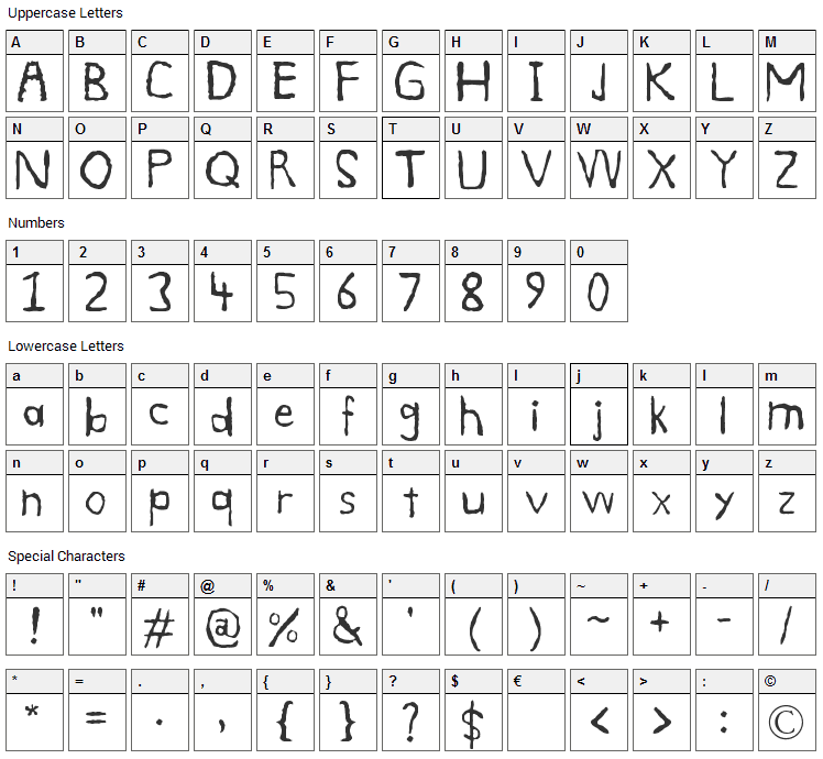 Smudge Font Character Map