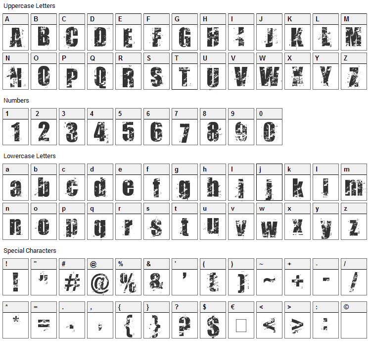 Smudgers Font Character Map