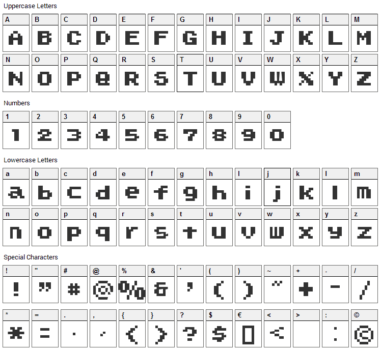 SMW Text Font Character Map