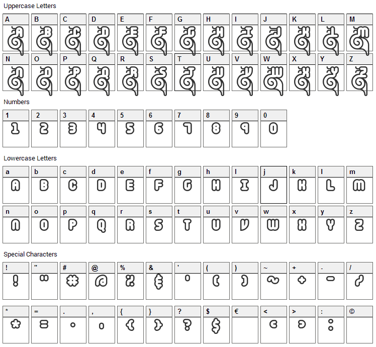 Snailets Font Character Map